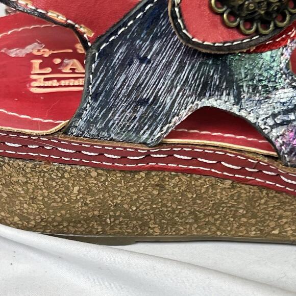 L'Artiste Sandals Women's Size EU 38 Red Tiffinal Wedge Leather VGUC Sz 7.5 - Picture 6 of 9